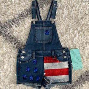 Flip Sequin Flag Overalls